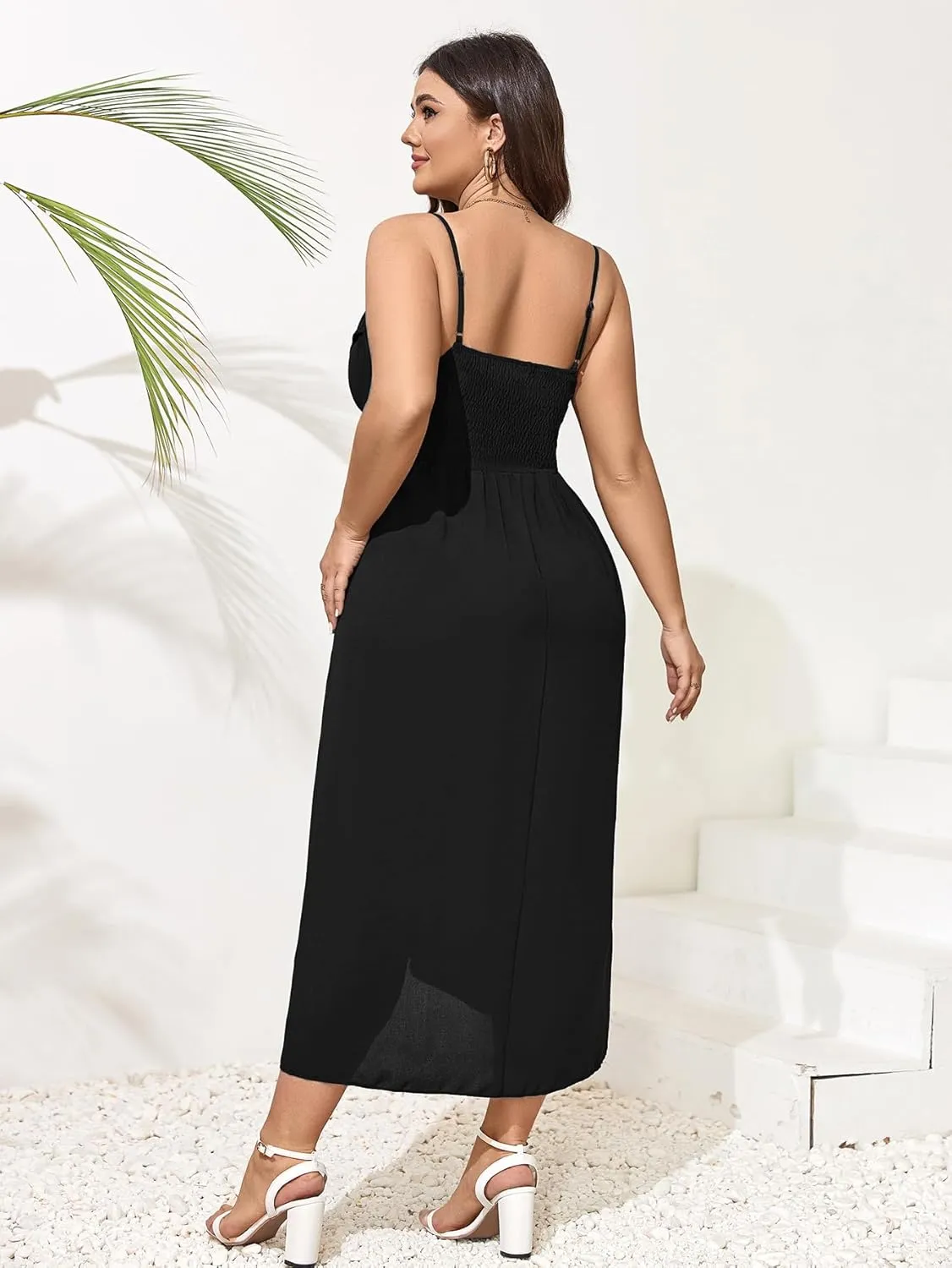 SCOMCHIC Women's Plus Size Dress Sleeveless Spaghetti Strap Cowl Neck Wrap Party Cocktail Cami Dress