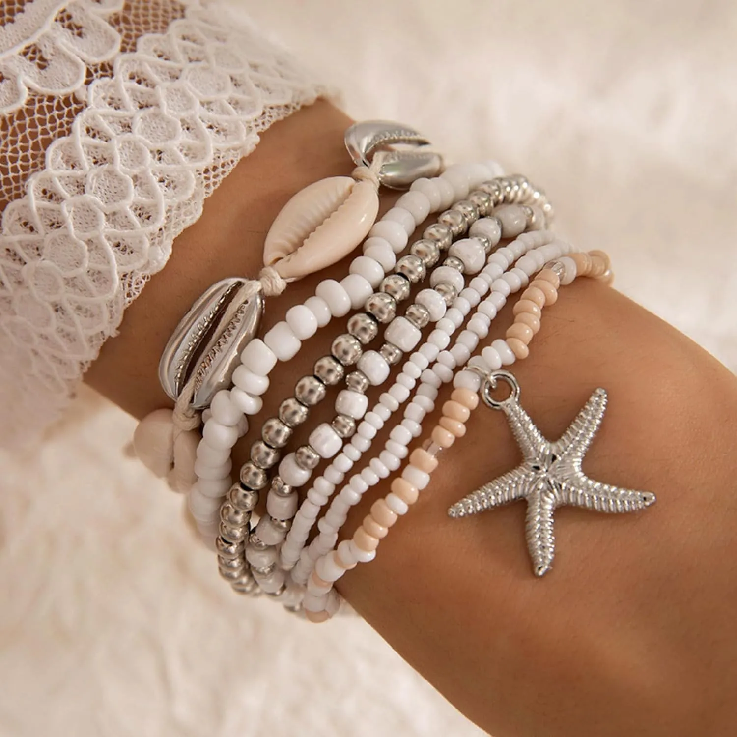 Shell Bracelet Beach Accessories Starfish Bracelets Seashell Charm Bracelets Turtle Boho Layered Beach Dresses for Women Vcation Outfits Summer Stuff