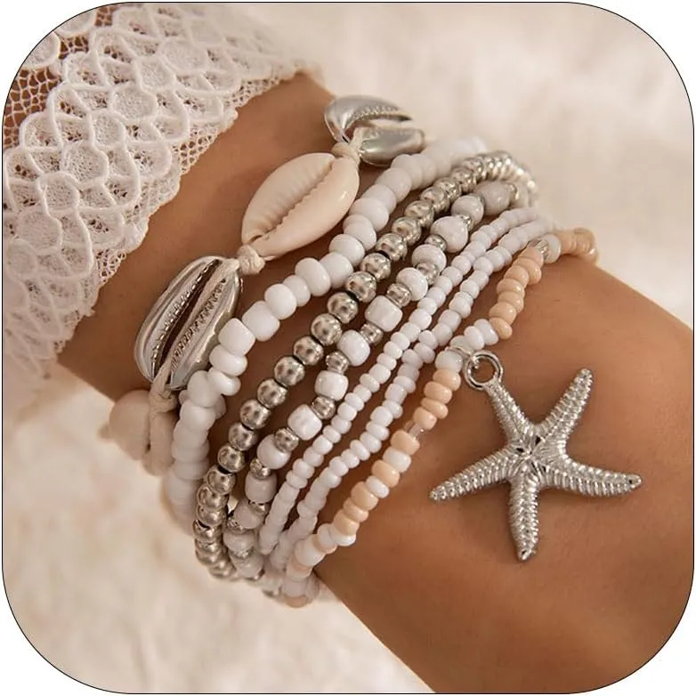 Shell Bracelet Beach Accessories Starfish Bracelets Seashell Charm Bracelets Turtle Boho Layered Beach Dresses for Women Vcation Outfits Summer Stuff