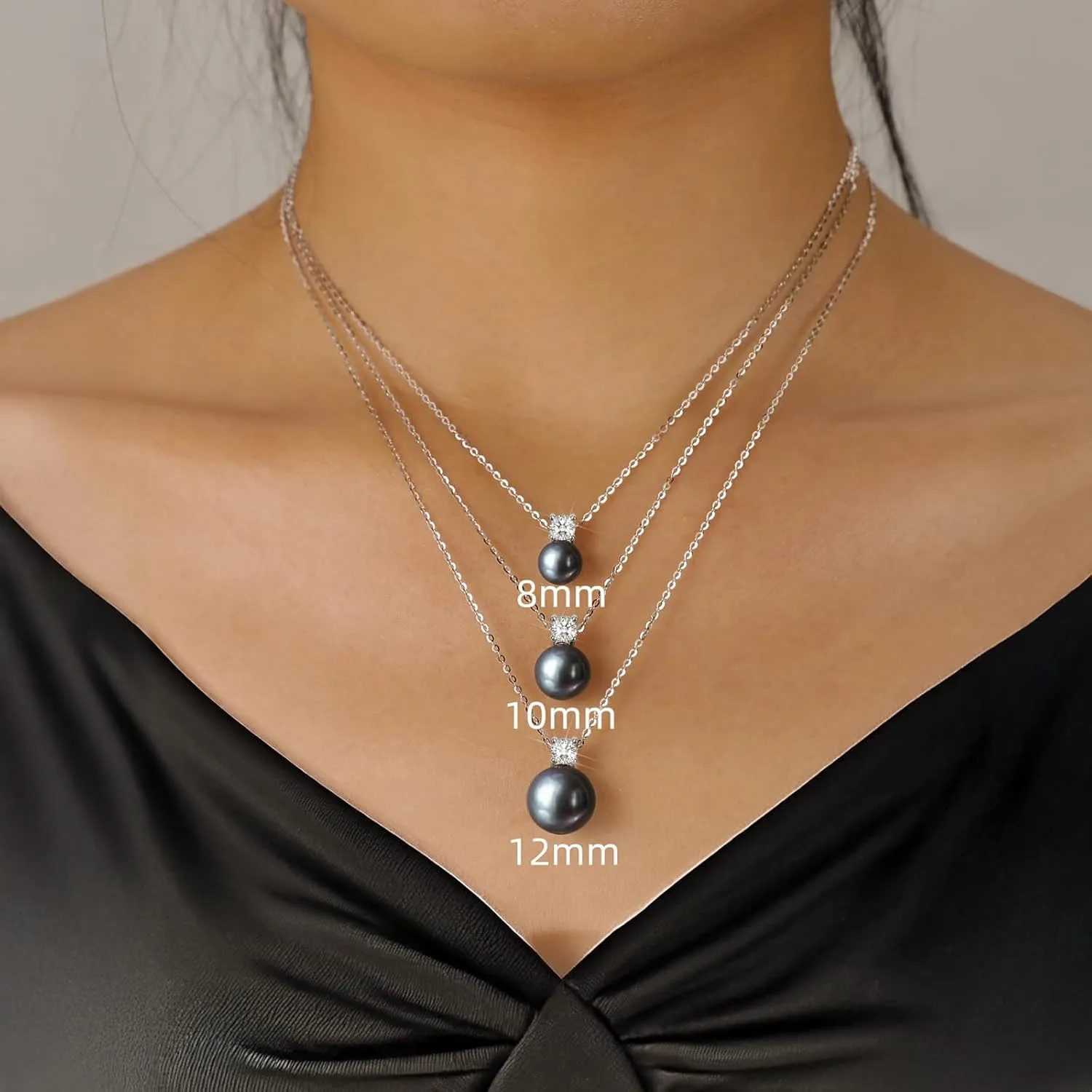 Single Black Pearl Pendant Necklace with Cubic Zirconia for Women S925 Sterling Silver Simple Crystal Pearl Drop Necklace Charm Chain CZ Pearl Chocker Necklace Wife Daughter Birthday Jewelry Gifts