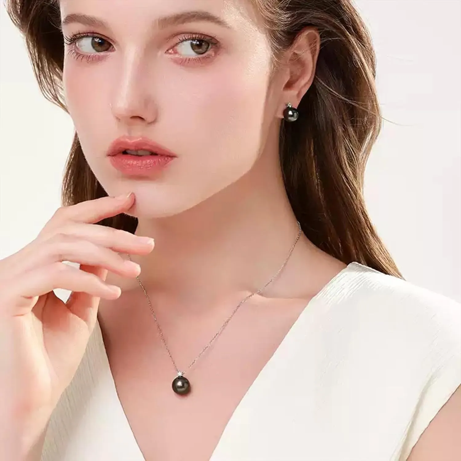 Single Black Pearl Pendant Necklace with Cubic Zirconia for Women S925 Sterling Silver Simple Crystal Pearl Drop Necklace Charm Chain CZ Pearl Chocker Necklace Wife Daughter Birthday Jewelry Gifts