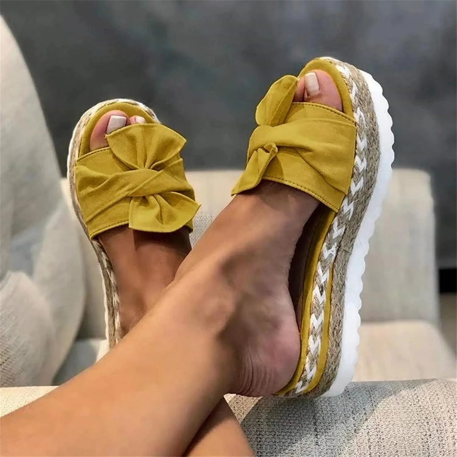 Slide Sandals for Women Cute Bow Knot Open Toe Platform Sandals Summer Boho Beach Travel Vacation Slippers Comfy Slip On Dressy Shoes