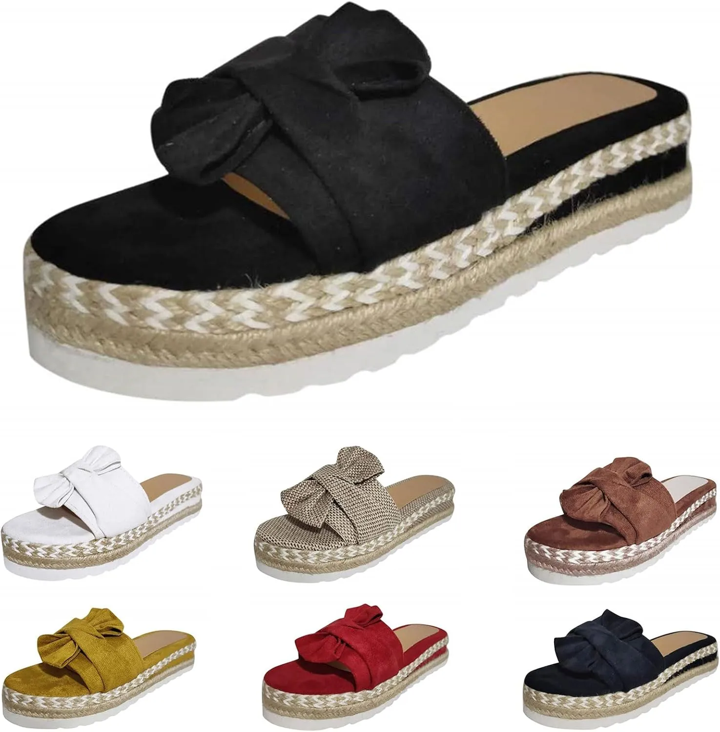 Slide Sandals for Women Cute Bow Knot Open Toe Platform Sandals Summer Boho Beach Travel Vacation Slippers Comfy Slip On Dressy Shoes