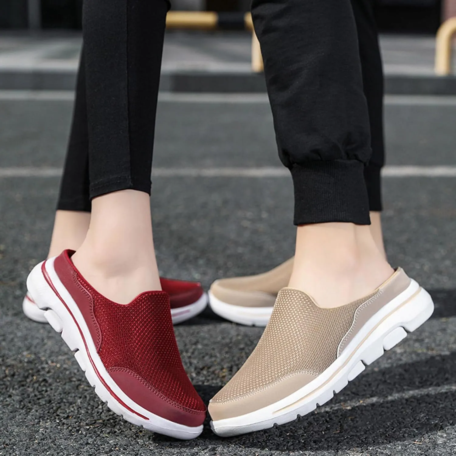 Slip On Mules & Clogs for Womens Summer Lightweight Open Back Walking Shoes Casual Breathable Mesh Closed Toe Slides Fashion Comfortable Color Block Slippers