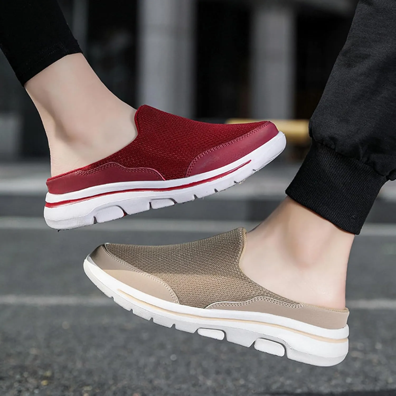 Slip On Mules & Clogs for Womens Summer Lightweight Open Back Walking Shoes Casual Breathable Mesh Closed Toe Slides Fashion Comfortable Color Block Slippers