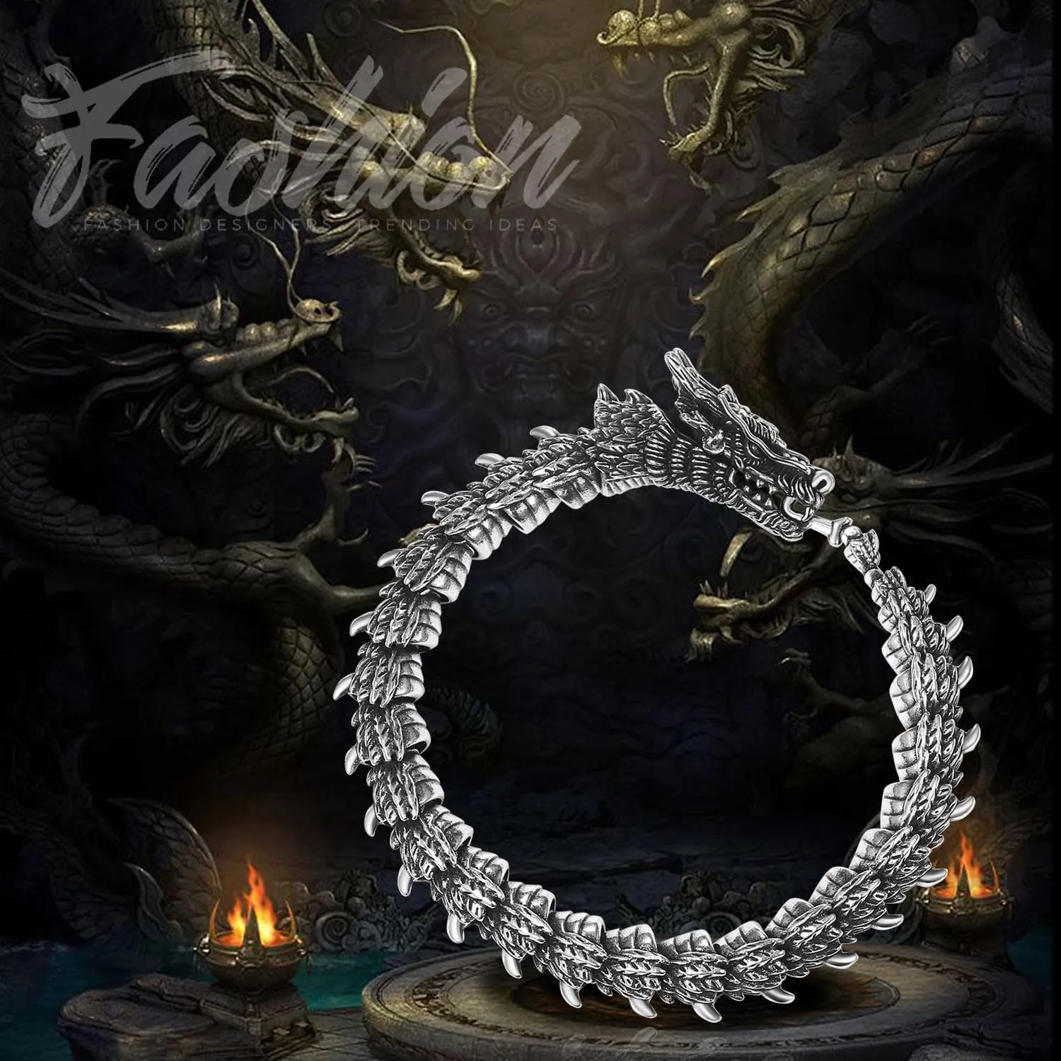 Snake Design Viking Ouroboros Bracelets: Mens Vintage Stainless Steel Chain Bracelet Cuff Jewelry Gifts