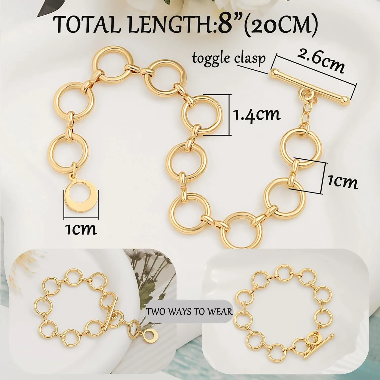 SOFYBJA 18k Gold Plated Personalized Chunky Cuban Oval Link Chain Bracelets for Men Toggle Rope Bracelet Jewelry for Women