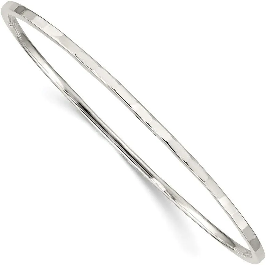 Solid 925 Sterling Silver Hammered Bangle Cuff Bracelet 7.8"