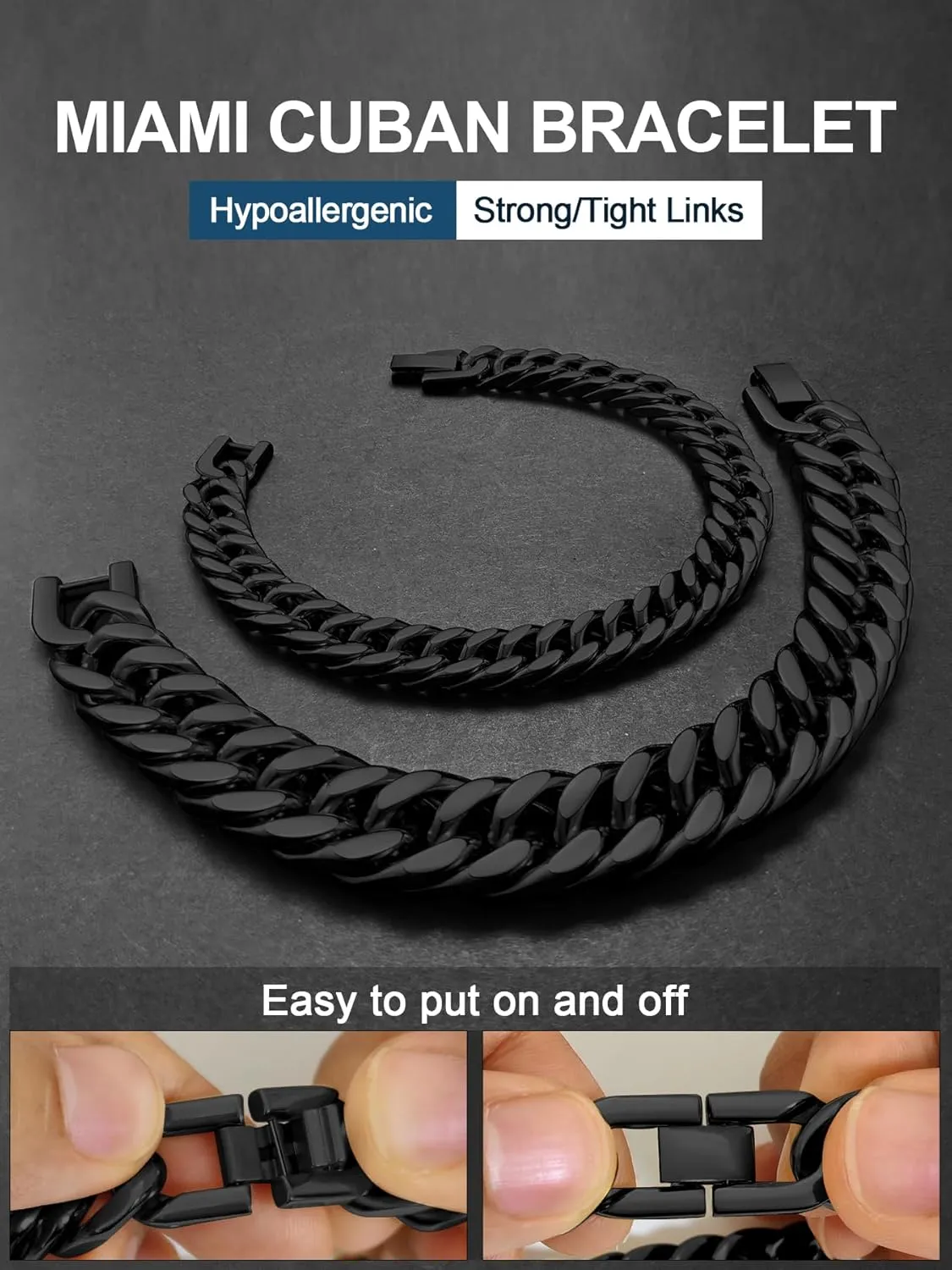 Stainless Steel Men Cuban Link Chain Bracelets??5/7/9/13mm Width, 7.5/8.3/9 Inch Length, 18K Gold/Black Plated/Stainless Steel Curb Chain Wrist Bracelets for Men Women, with Gift Box