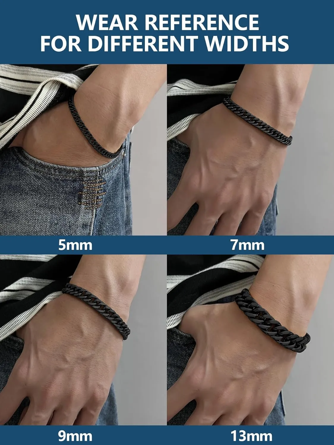 Stainless Steel Men Cuban Link Chain Bracelets??5/7/9/13mm Width, 7.5/8.3/9 Inch Length, 18K Gold/Black Plated/Stainless Steel Curb Chain Wrist Bracelets for Men Women, with Gift Box
