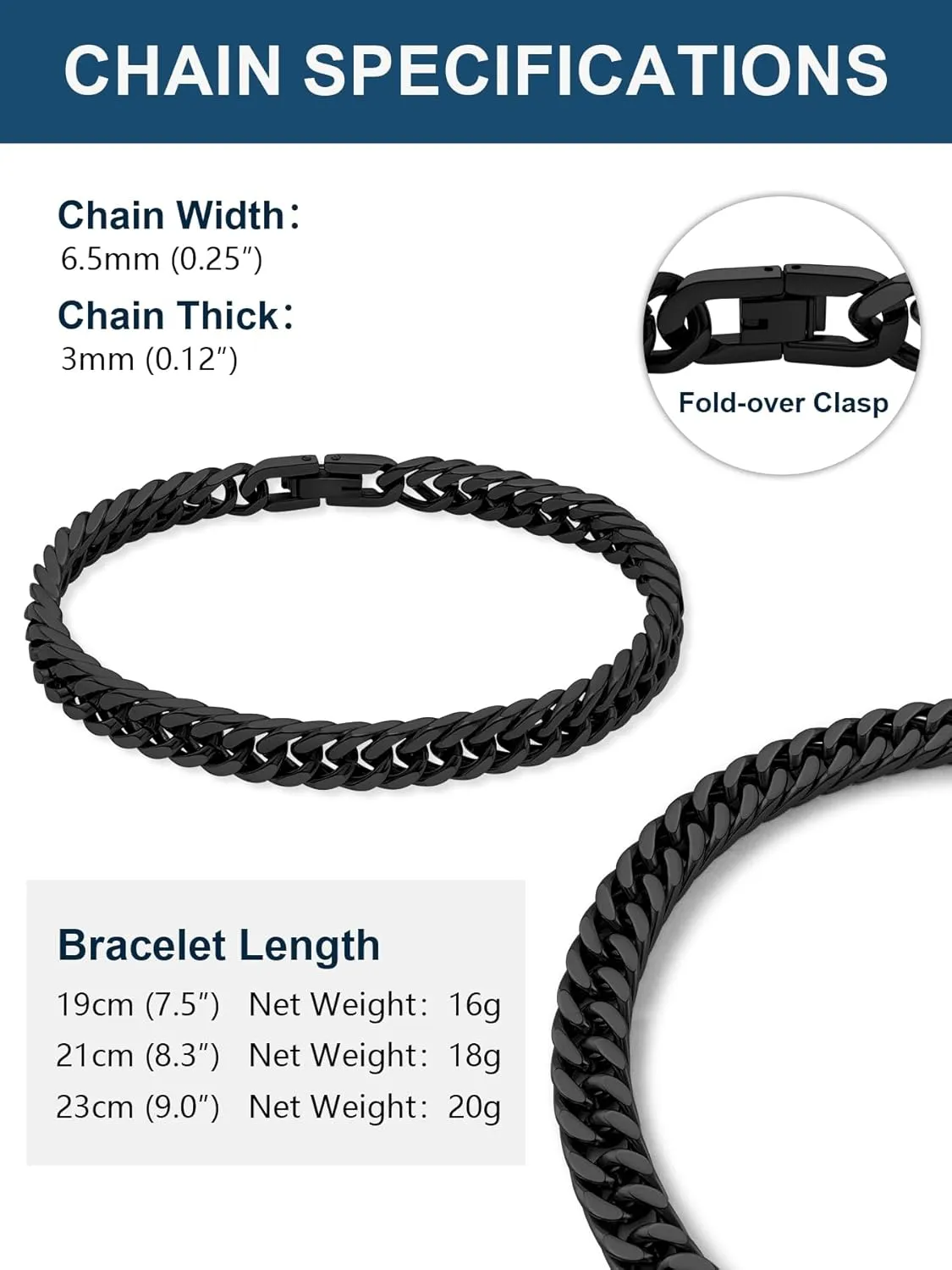 Stainless Steel Men Cuban Link Chain Bracelets5/7/9/13mm Width, 7.5/8.3/9 Inch Length, 18K Gold/Black Plated/Stainless Steel Curb Chain Wrist Bracelets for Men Women, with Gift Box