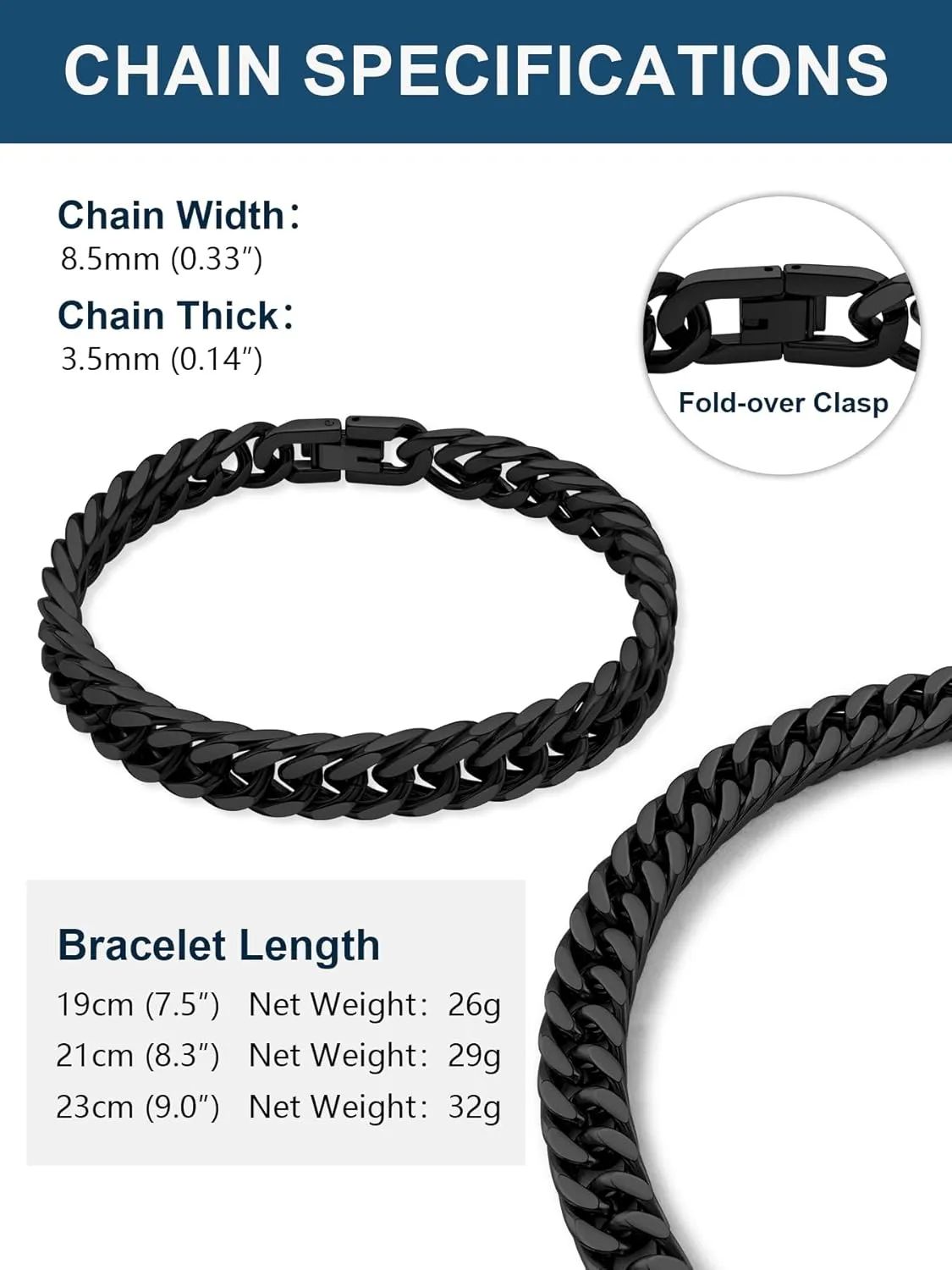 Stainless Steel Men Cuban Link Chain Bracelets??5/7/9/13mm Width, 7.5/8.3/9 Inch Length, 18K Gold/Black Plated/Stainless Steel Curb Chain Wrist Bracelets for Men Women, with Gift Box