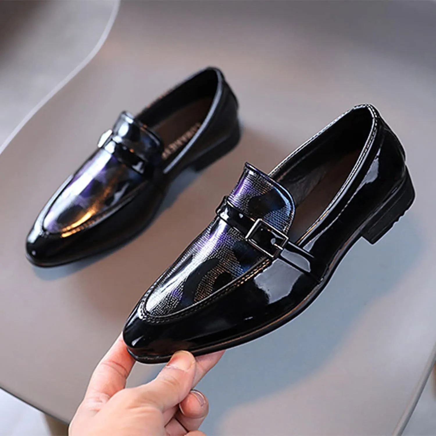 Summer and Autumn Fashion Boys Casual Leather Shoes Solid Color Lace Up Pointed Lace Up Dress Shoes Infant