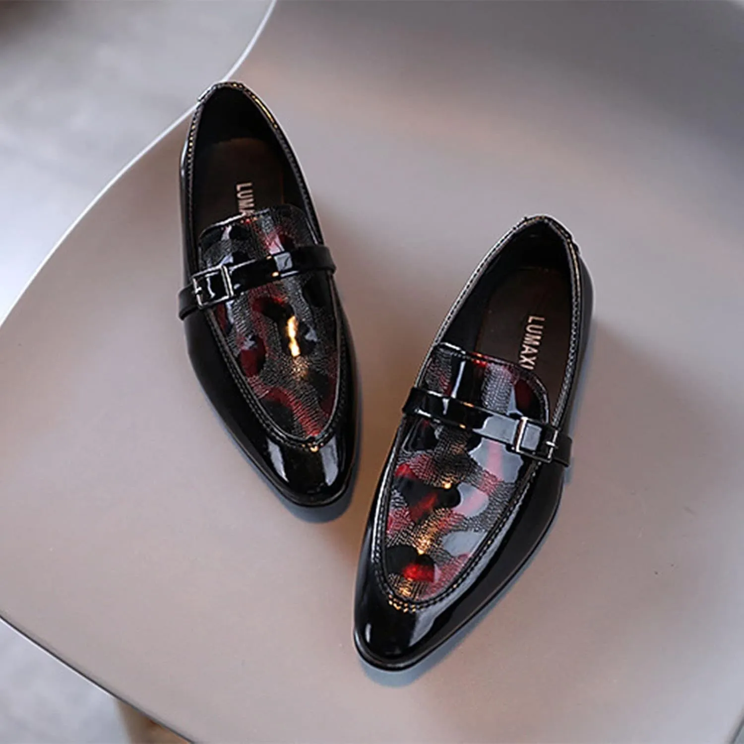 Summer and Autumn Fashion Boys Casual Leather Shoes Solid Color Lace Up Pointed Lace Up Dress Shoes Infant