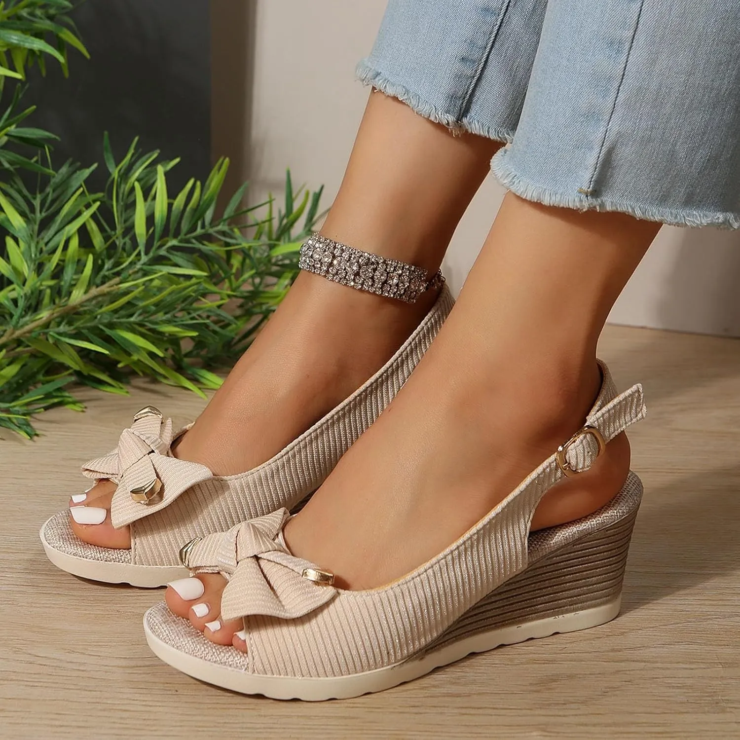 Summer Sandals for Women 2025, Women's Platform Sandals Wedge Ankle Strap Open Toe Sandals Dressy Espadrilles Sandals