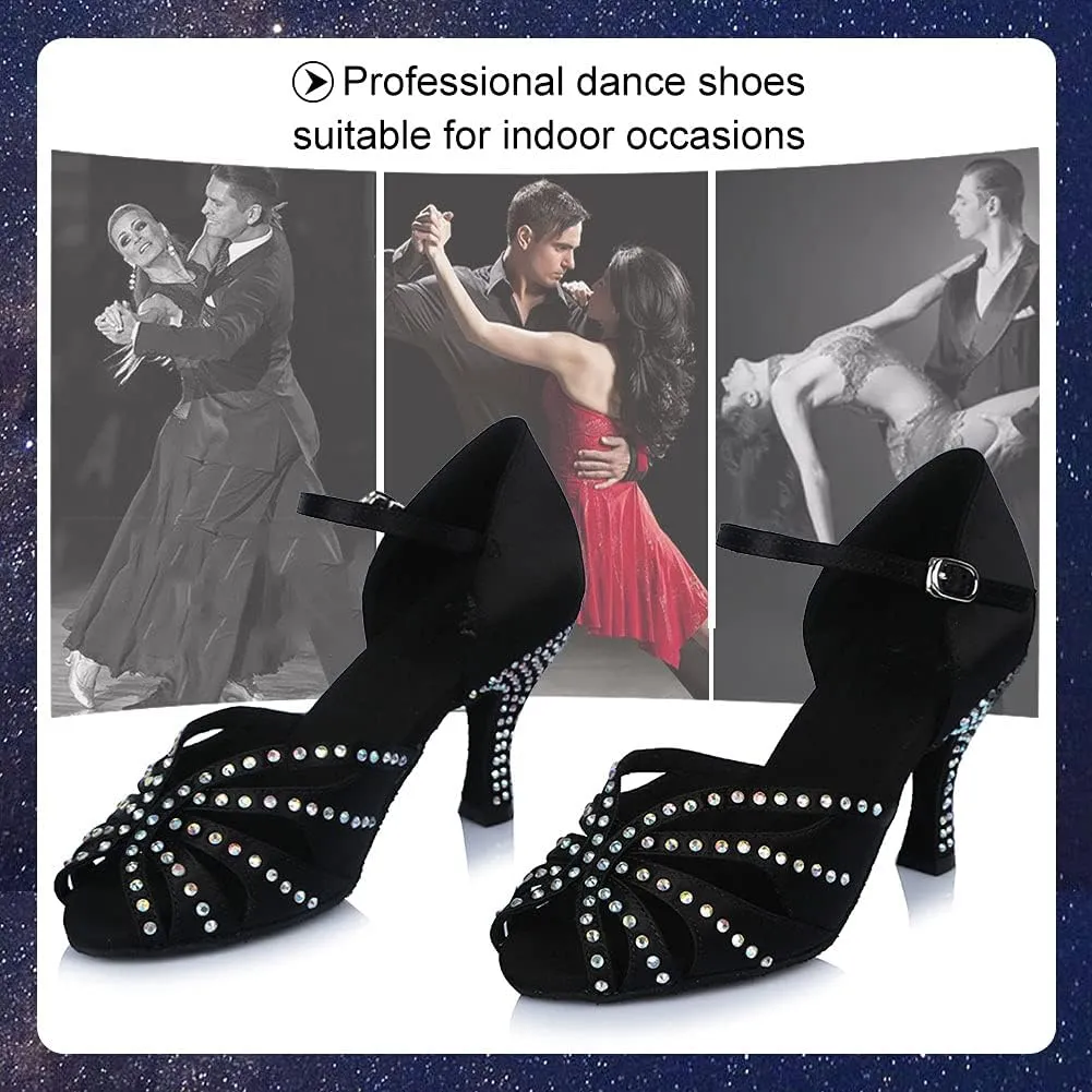 TINRYMX Women Latin Dance Shoes Suede Ballroom Open Toe Salsa Tango Performance Practice Dance Shoes, WDL-A006-5.5CM-Brown PJ, 4.5 B (M) US