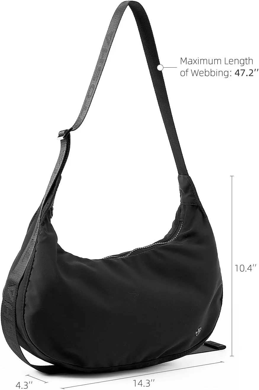 Titosha Medium Nylon Crescent Crossbody Bag for Women with Extended Adjustable Shoulder strap