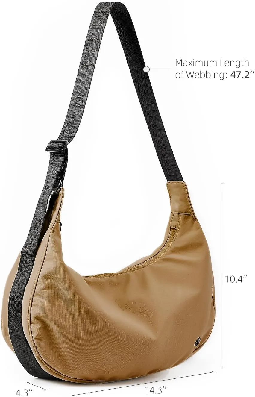 Titosha Medium Nylon Crescent Crossbody Bag for Women with Extended Adjustable Shoulder strap