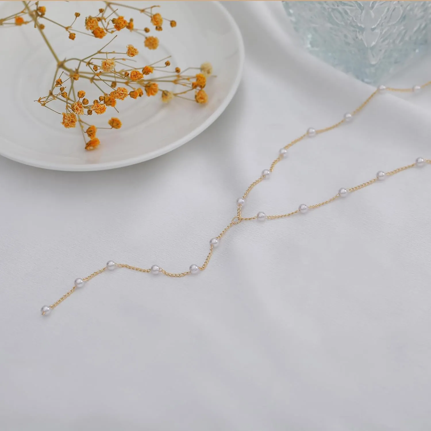TOBENY Pearl Necklaces for Women 14k Gold Plated Handmade White Pearl Choker Necklace Dainty Small Tiny Beaded Pearl Strand Chain Necklace Delicate Single Wedding Prom Bridal Jewelry Gift