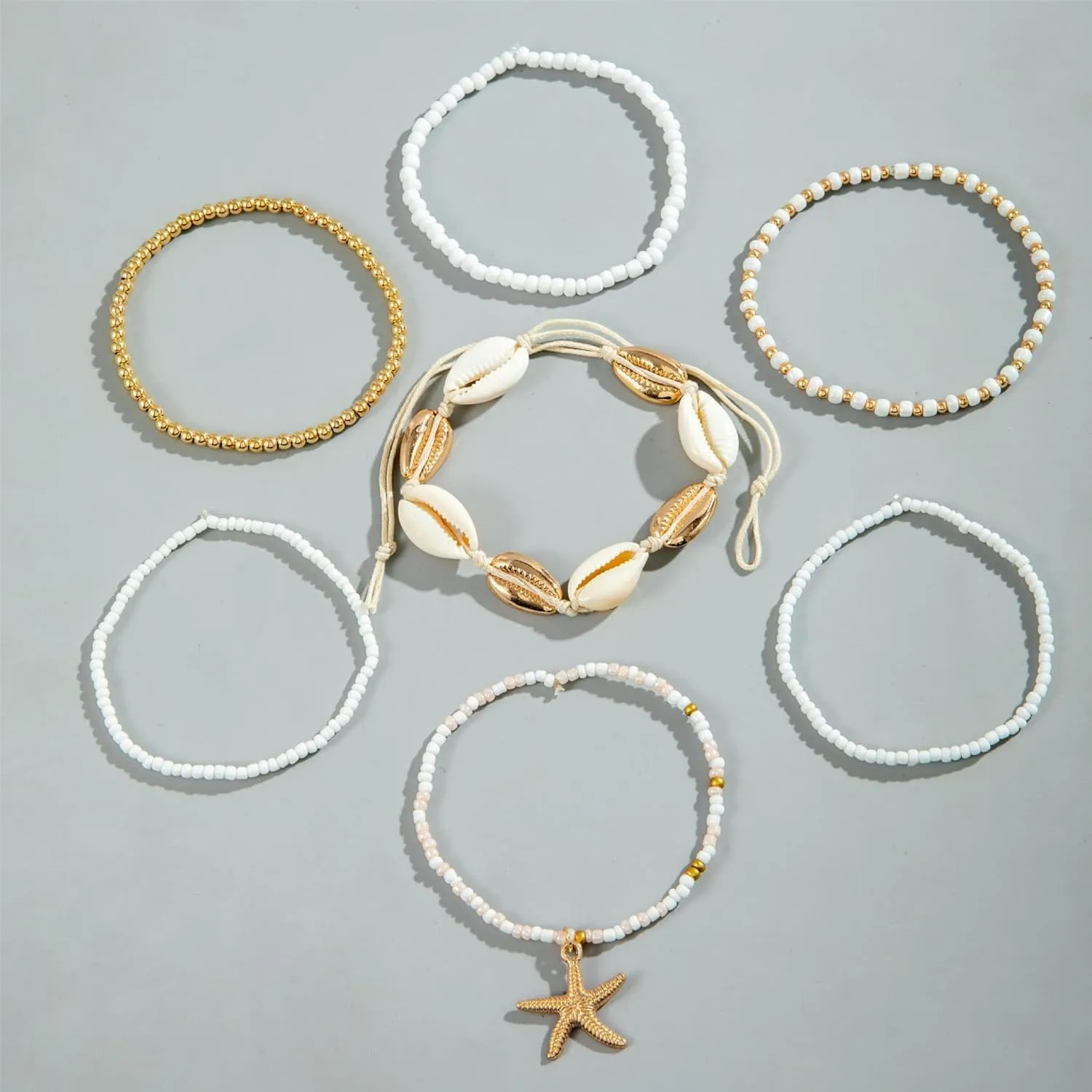 Todu 7-8 Pcs Boho Shell Bracelets Layered Beaded Summer Beach Starfish Bracelets Cute For Women Teen Girls Fashion Jewelry Gifts