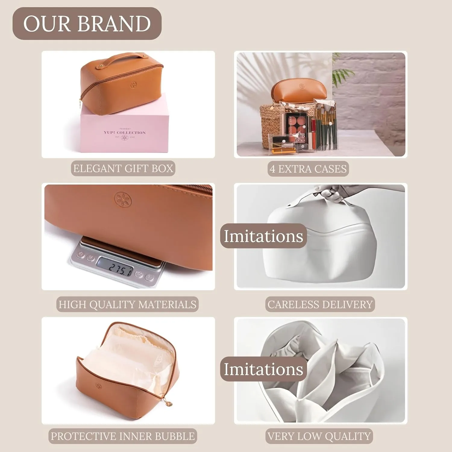 Travel Makeup Bag Waterproof Open Flat with Compartments, Large & Small Makeup Bag Organizer, PU Leather Toiletry Bag for Women, Cosmetic Bag, Make up Case Pouch, Make up Bags (5 Pieces Set)