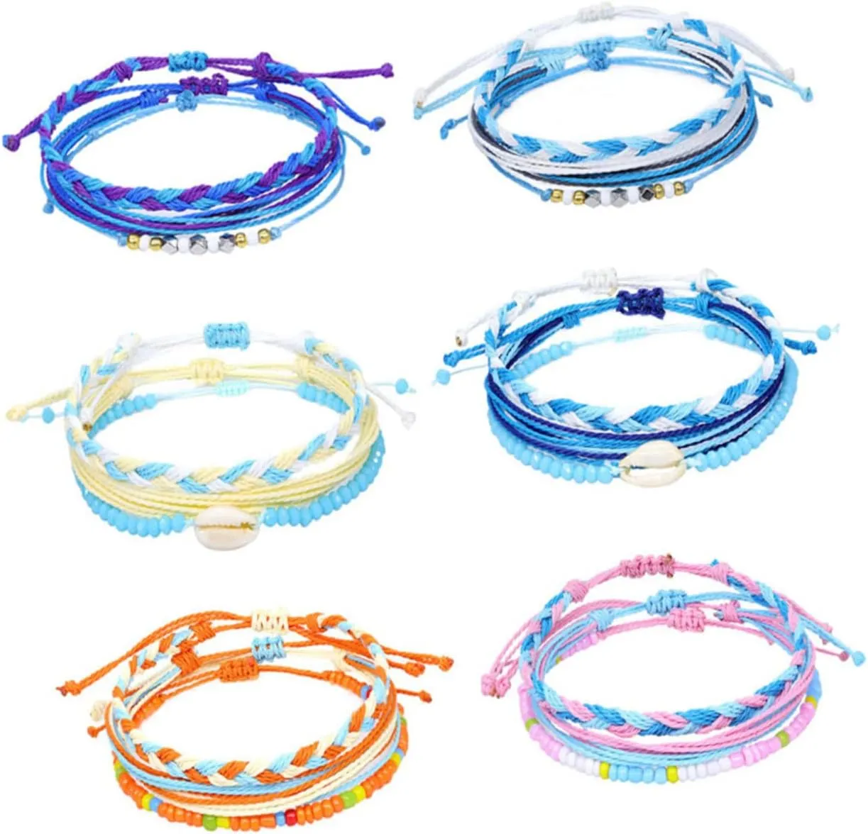 Trendy Boho Wrist Chain Handmade Woven Shell Wax Thread Bracelet for Outdoors