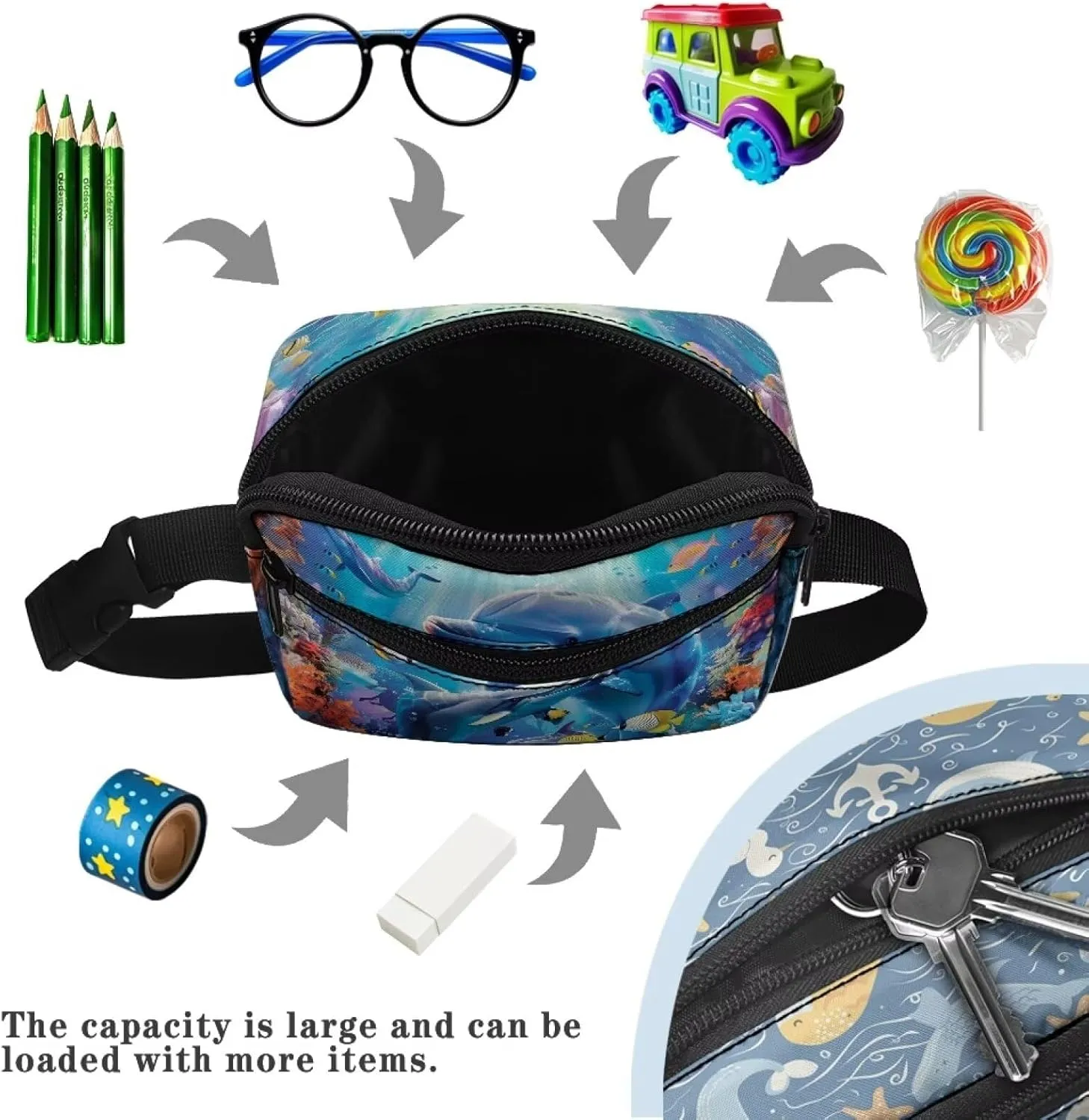 Uourmeti Boys Fanny Pack Crossbody Belt Bag Ocean Dolphin Waist Packs Bag with Adjustable Strap Small Belt Pouches with Zipper Travel Bags for Kids Stuff Bag