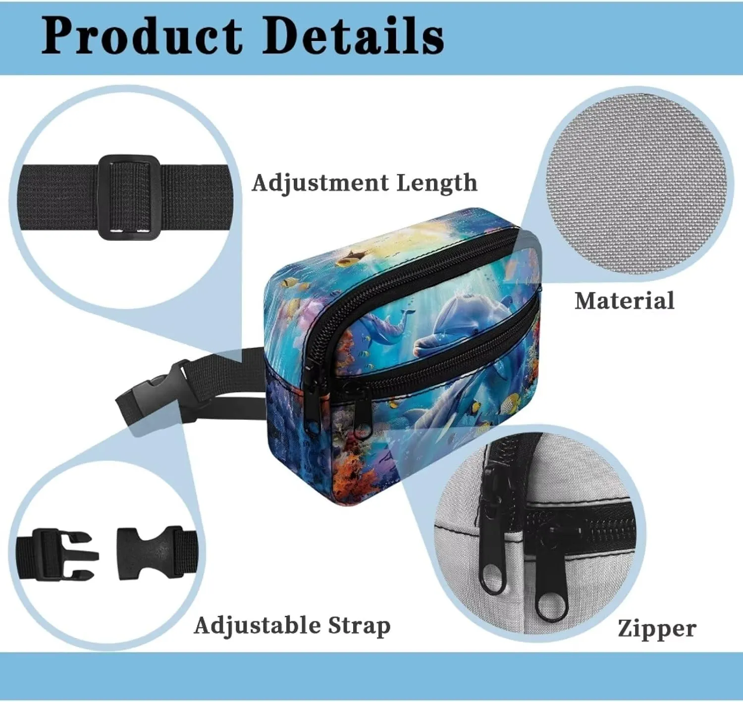 Uourmeti Boys Fanny Pack Crossbody Belt Bag Ocean Dolphin Waist Packs Bag with Adjustable Strap Small Belt Pouches with Zipper Travel Bags for Kids Stuff Bag