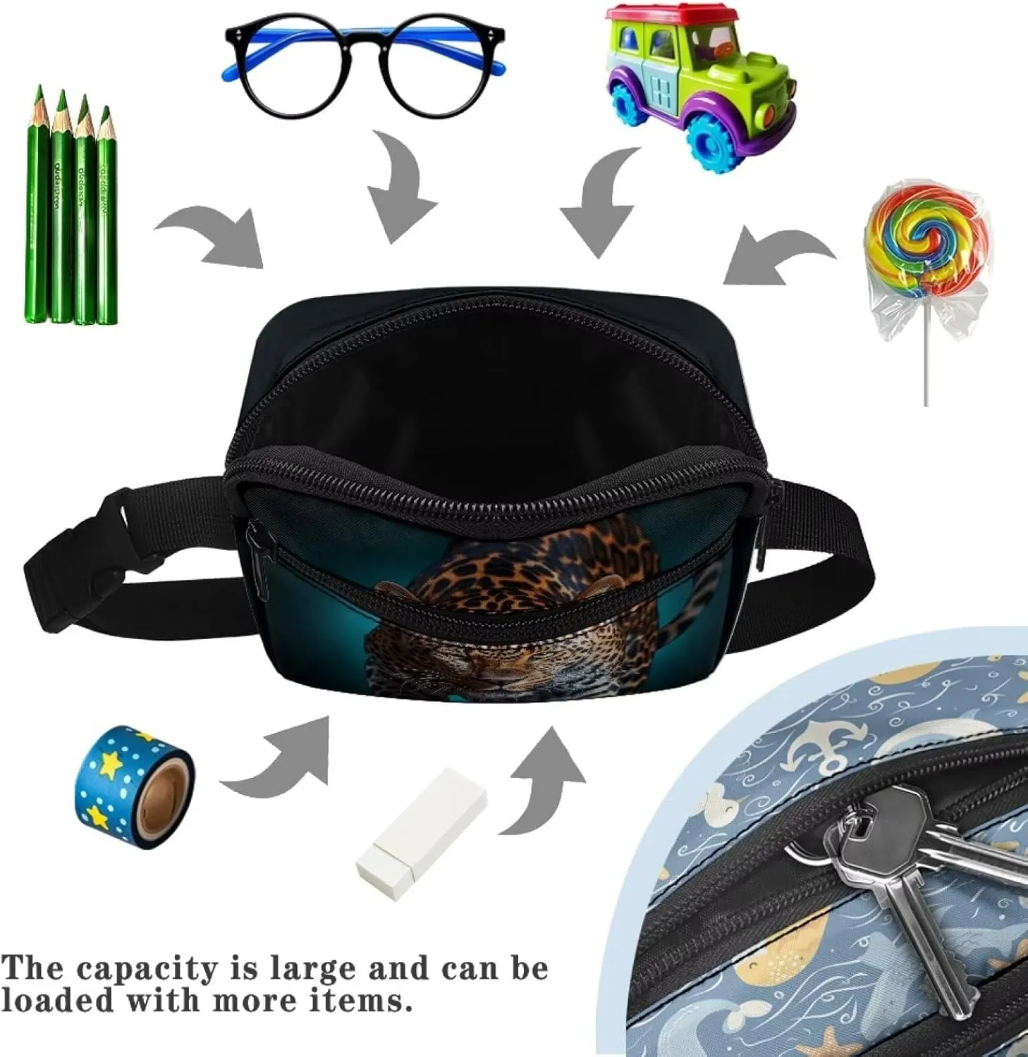 Uourmeti Cheetah Boys Fanny Pack Crossbody Waist Packs Bag with Adjustable Strap Waist Pack Wallet Travel Bags for Kids Stuff Bag Small Belt Pouches with Zipper
