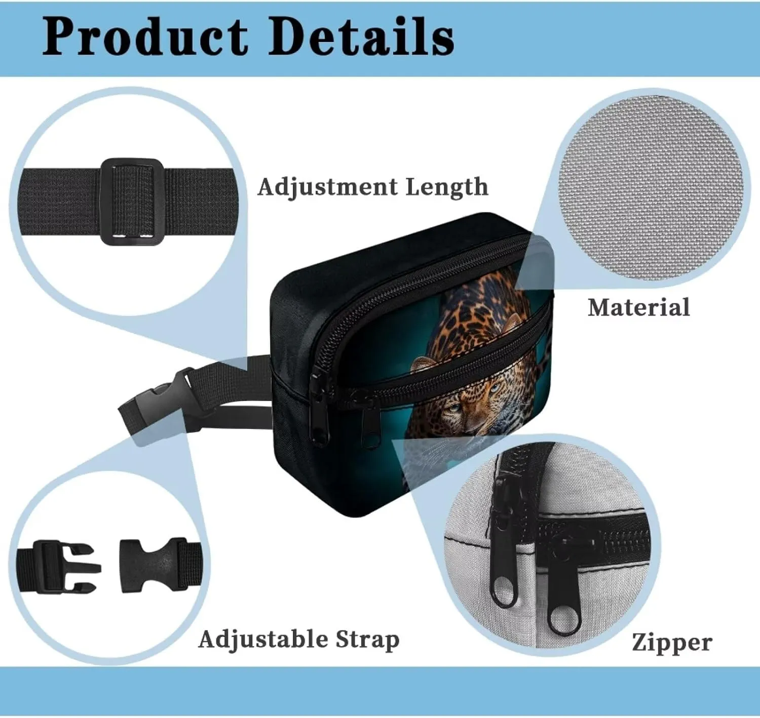 Uourmeti Cheetah Boys Fanny Pack Crossbody Waist Packs Bag with Adjustable Strap Waist Pack Wallet Travel Bags for Kids Stuff Bag Small Belt Pouches with Zipper
