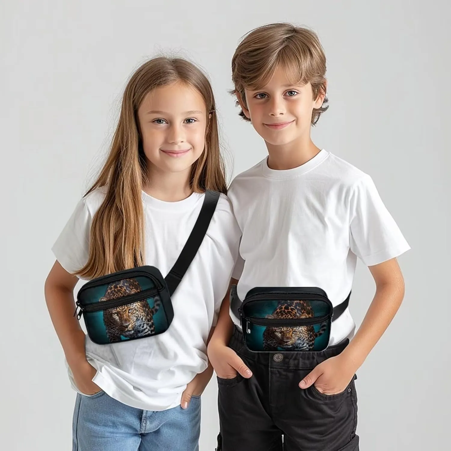 Uourmeti Cheetah Boys Fanny Pack Crossbody Waist Packs Bag with Adjustable Strap Waist Pack Wallet Travel Bags for Kids Stuff Bag Small Belt Pouches with Zipper