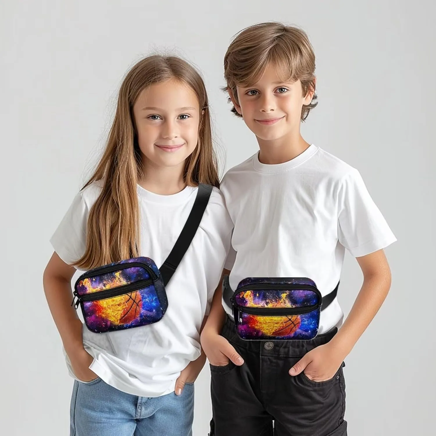 Uourmeti Galaxy Basketball Kids Phone Pouch Waist Bag Boys Small Fanny Pack Ages 8-12 Mini Hiking Belt Bag Waist Pack Wallet Belt Pouches with Zipper