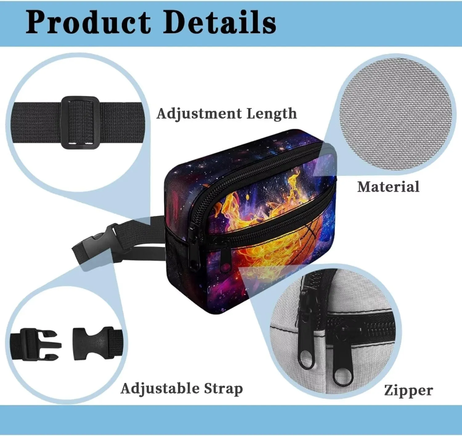 Uourmeti Galaxy Basketball Kids Phone Pouch Waist Bag Boys Small Fanny Pack Ages 8-12 Mini Hiking Belt Bag Waist Pack Wallet Belt Pouches with Zipper