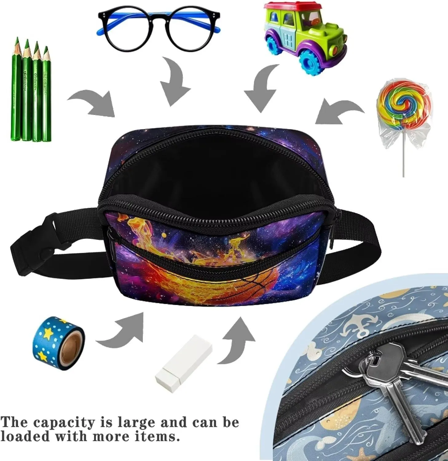 Uourmeti Galaxy Basketball Kids Phone Pouch Waist Bag Boys Small Fanny Pack Ages 8-12 Mini Hiking Belt Bag Waist Pack Wallet Belt Pouches with Zipper
