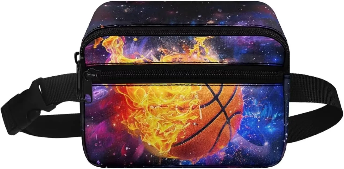 Uourmeti Galaxy Basketball Kids Phone Pouch Waist Bag Boys Small Fanny Pack Ages 8-12 Mini Hiking Belt Bag Waist Pack Wallet Belt Pouches with Zipper