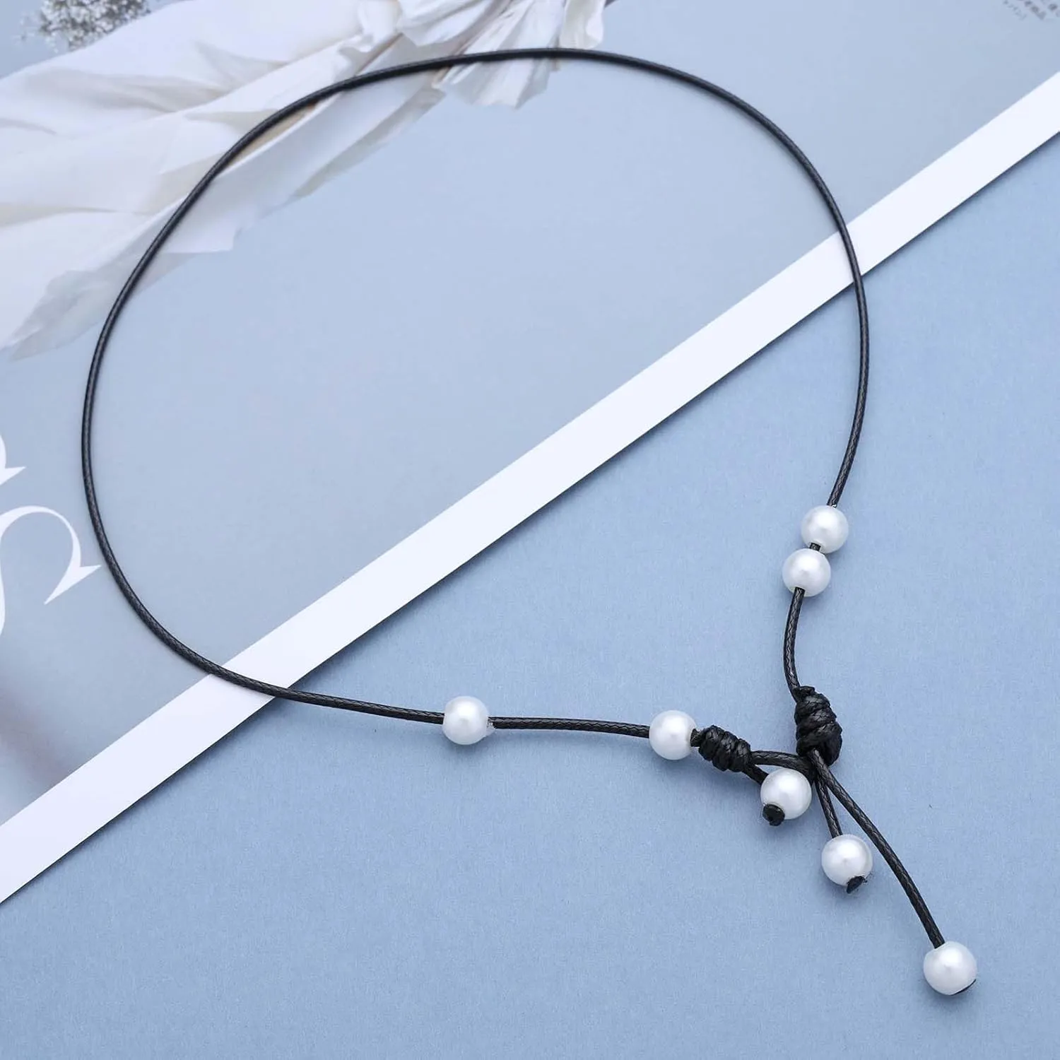 Vintage Black Leather Pearl Choker Necklace Leather Y Lariat Necklace Pearl Tassel Drop Necklaces Gothic Suede Rope Necklaces Jewelry for Women