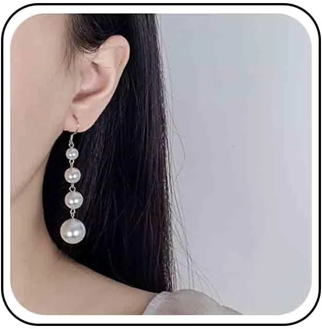 Vintage Pearl Drop Earrings Long Tassel Pearl Earrings Boho Pearl Dangle Hook Earrings Wedding Pearl Chain Earrings Jewelry for Women