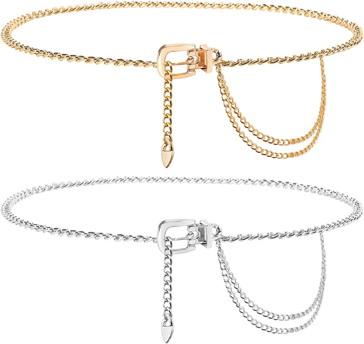 Waist Chain Belt for Women: 2 pcs Multilayer Metal Body Chunky Chain Belts for jeans Dress Skirts