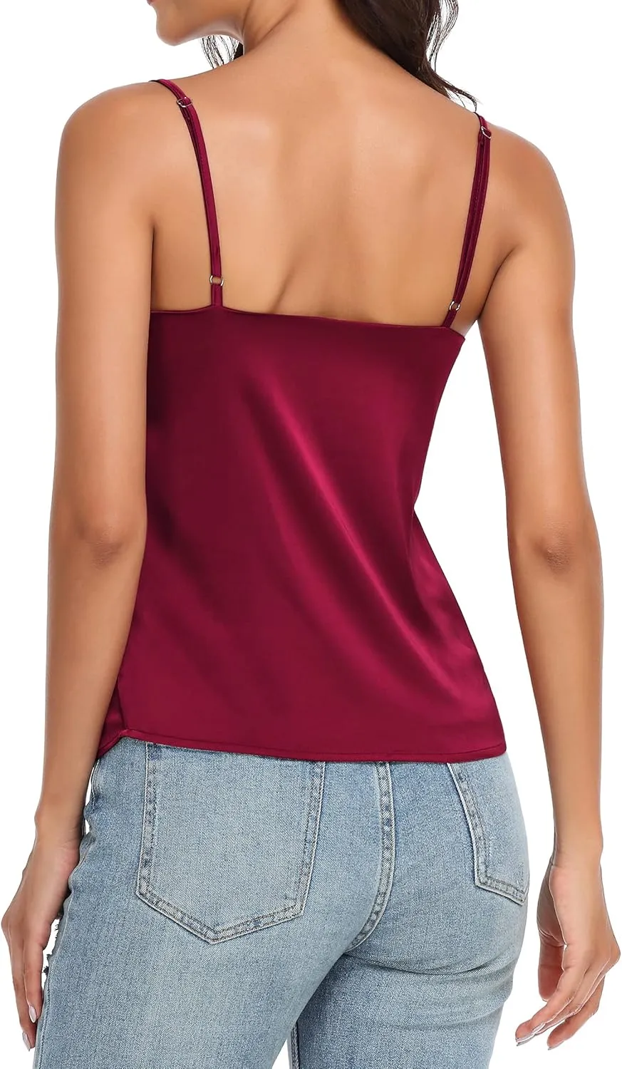 Wantschun Women's Cowl Neck Camisole Silk Satin Adjustable Spaghetti Strap Tank Top Cami Blouse S-3XL