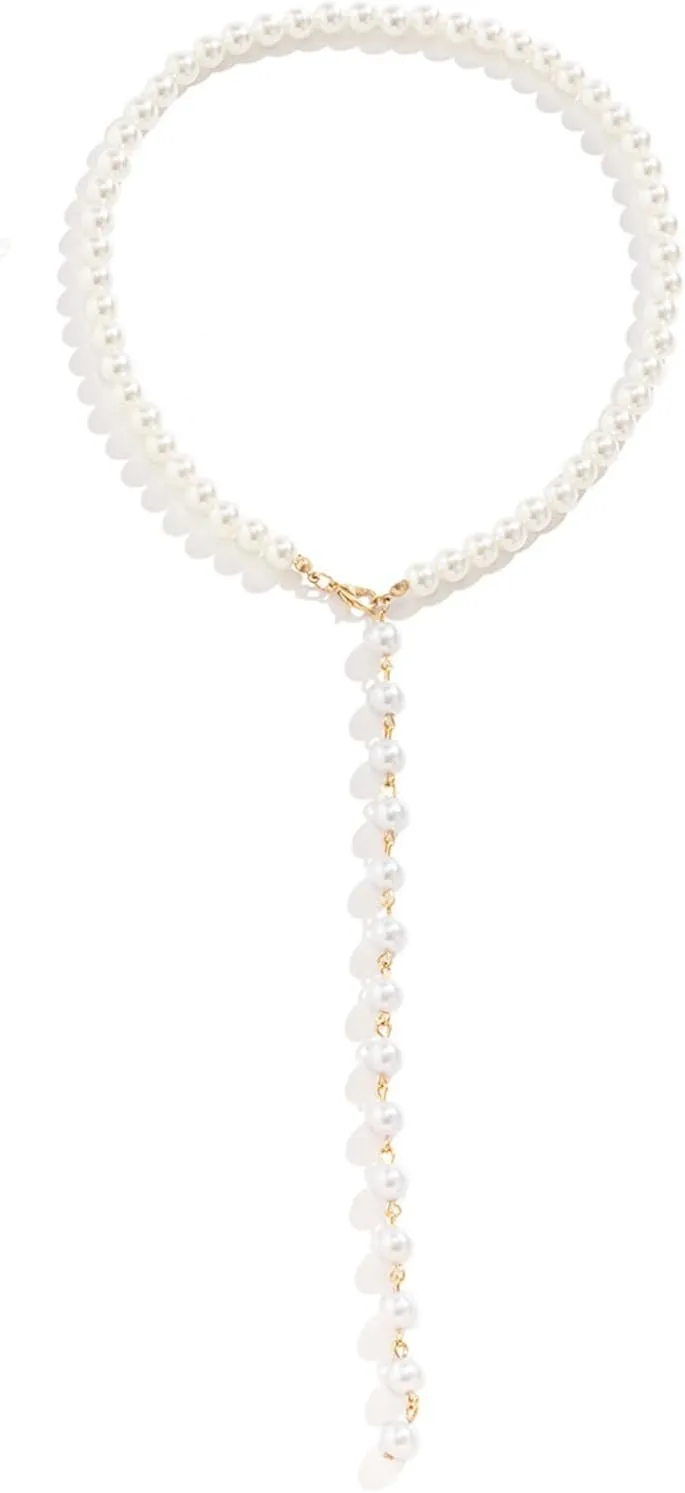 WCRAZYE Pearl Necklaces for Women - 14K White Gold & Silver Plated Pearl Drop & Choker Chain Necklaces - Minimalist, Prom, Wedding, Bridal & Bridesmaid Jewelry Gifts