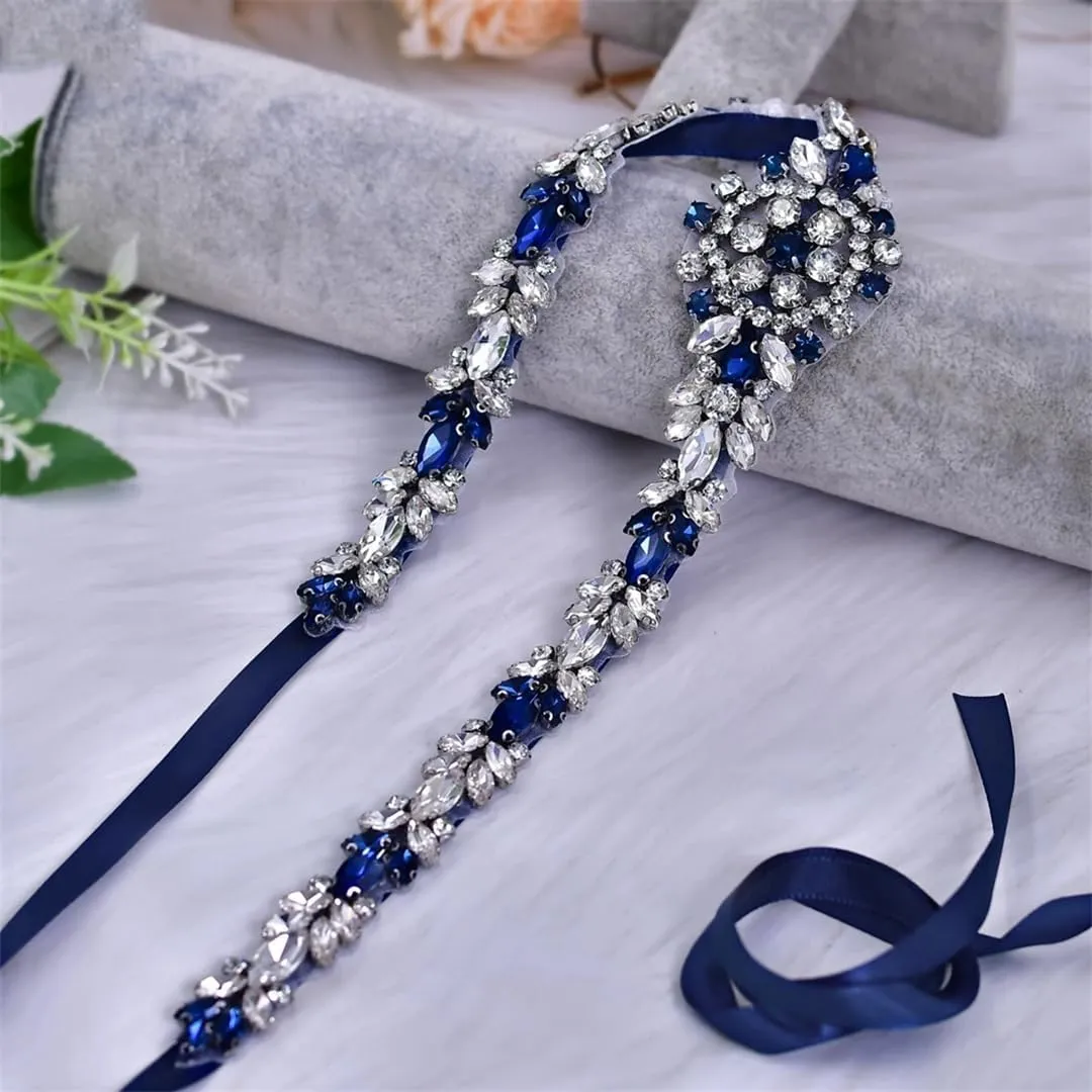 Wedding Belt Sash Crystal Bridal Thin Belt Satin Bridesmaid Belt Party Dress Accessories Applique