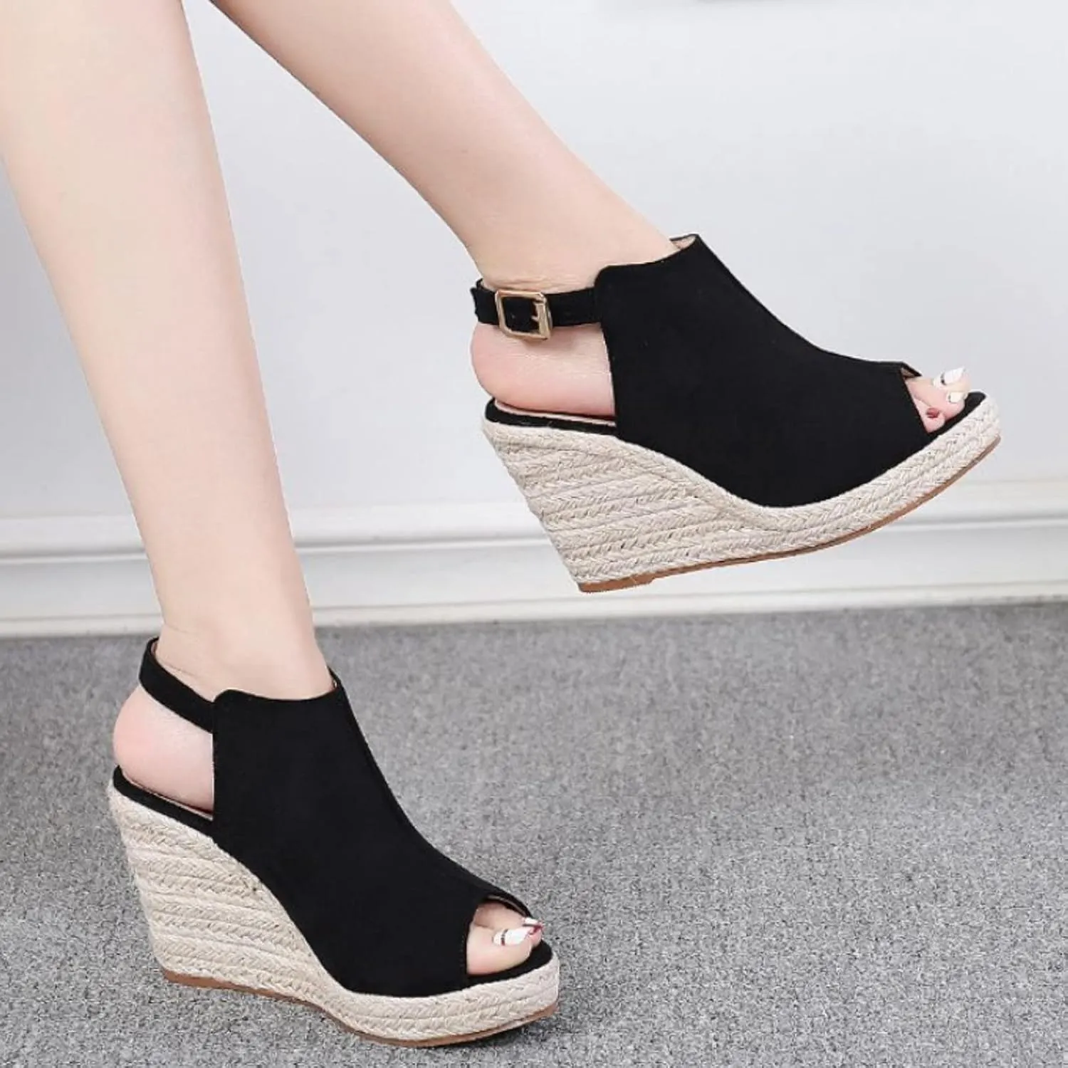 Wedge Sandals for Women Faux Suede Slip On Slides with Buckle Strap and Thick Platform Sole for Summer Comfortable Wear Orthopedic Sandal Beach Dressy Flip Flops for Wide Toe 2025 Spring