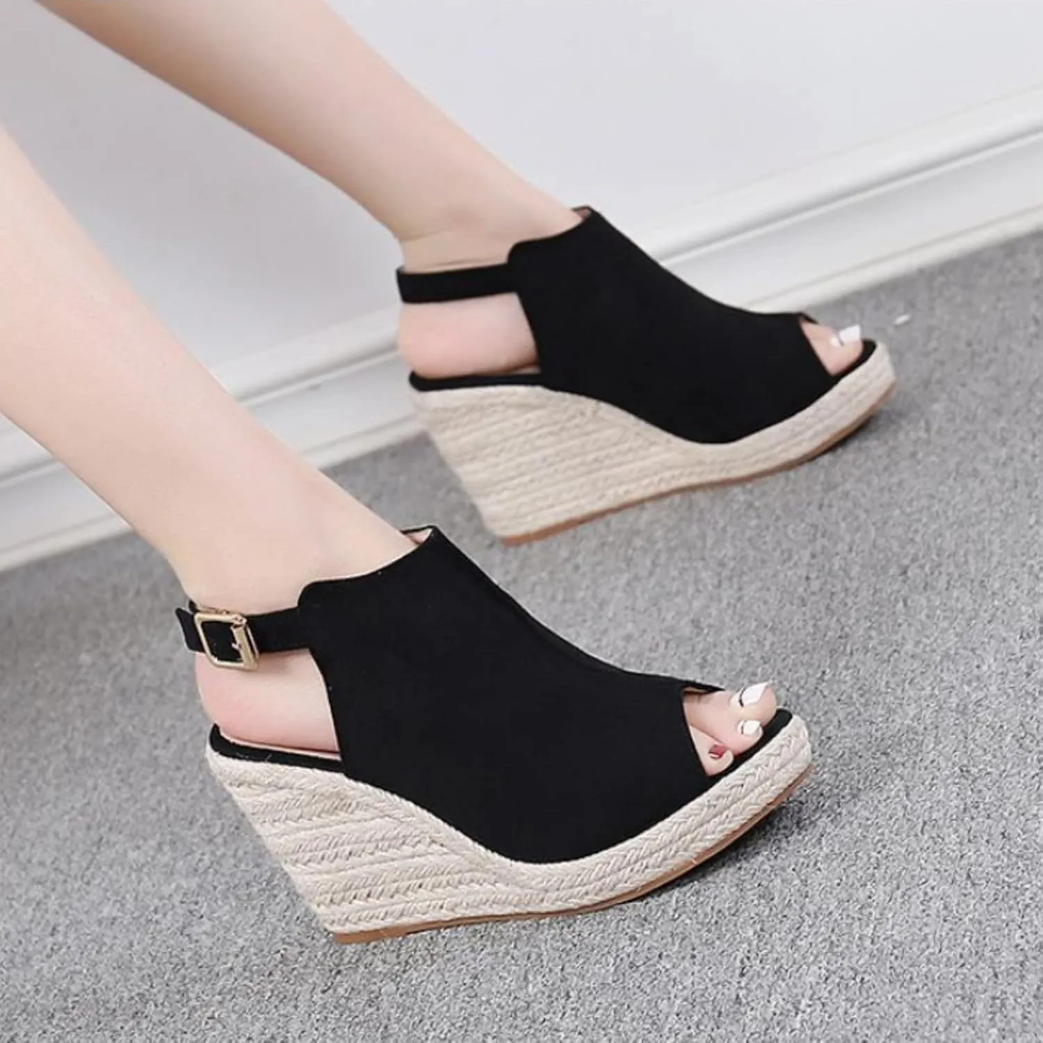 Wedge Sandals for Women Faux Suede Slip On Slides with Buckle Strap and Thick Platform Sole for Summer Comfortable Wear Orthopedic Sandal Beach Dressy Flip Flops for Wide Toe 2025 Spring