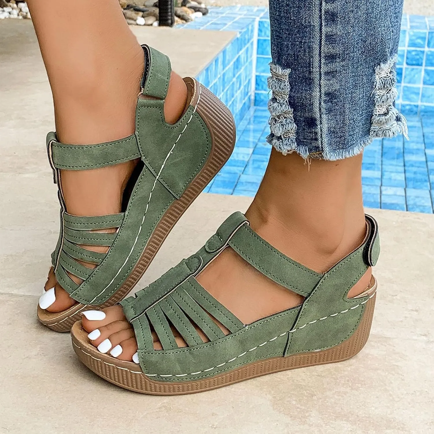 Wedge Shoes Womens Summer Dressy Orthopedic Sandals Open Toe Roman Wedges Platform Ankle Strap Ladies Sandals 2025
