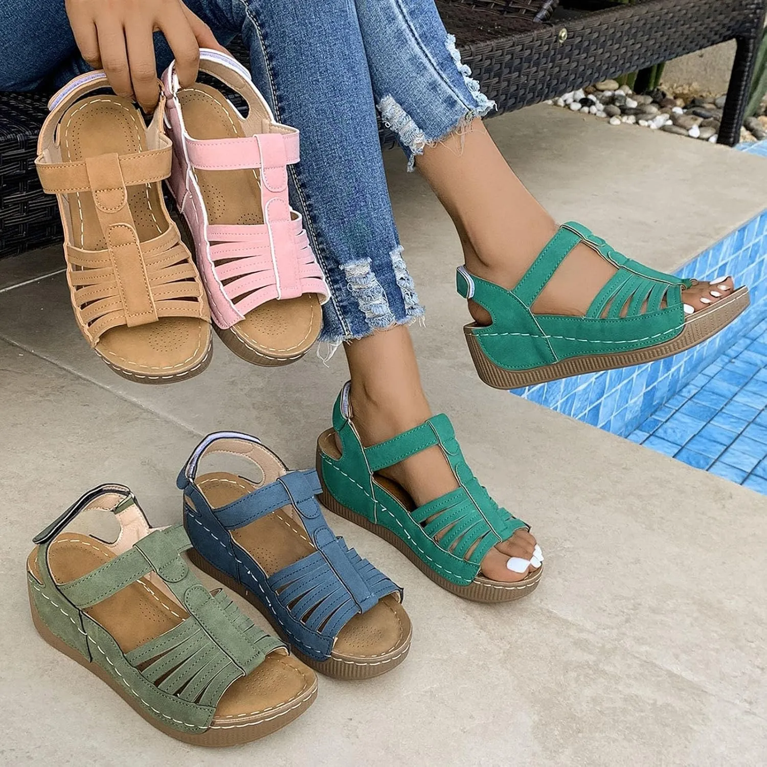 Wedge Shoes Womens Summer Dressy Orthopedic Sandals Open Toe Roman Wedges Platform Ankle Strap Ladies Sandals 2025