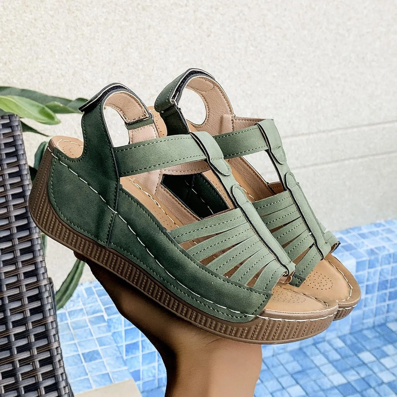 Wedge Shoes Womens Summer Dressy Orthopedic Sandals Open Toe Roman Wedges Platform Ankle Strap Ladies Sandals 2025