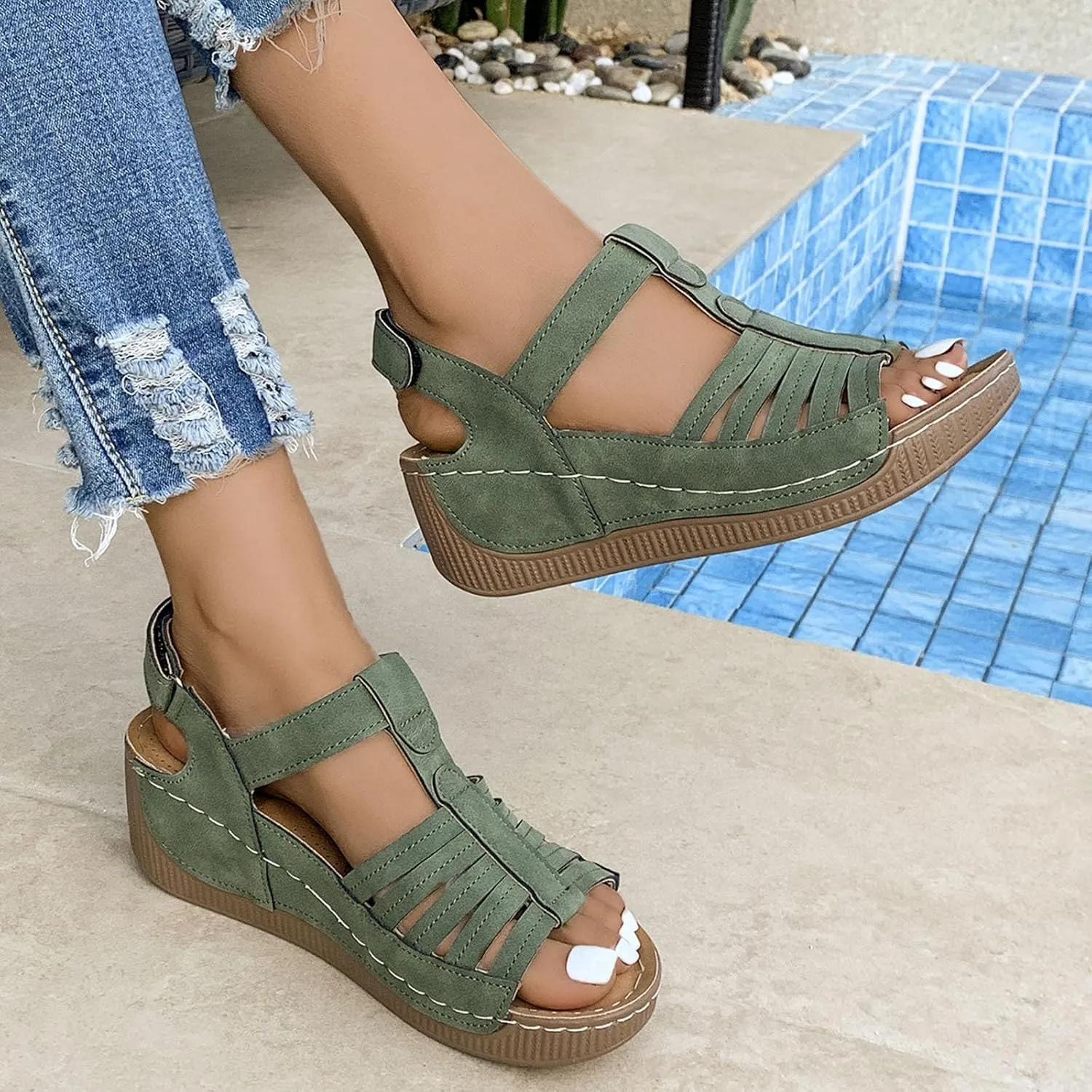 Wedge Shoes Womens Summer Dressy Orthopedic Sandals Open Toe Roman Wedges Platform Ankle Strap Ladies Sandals 2025