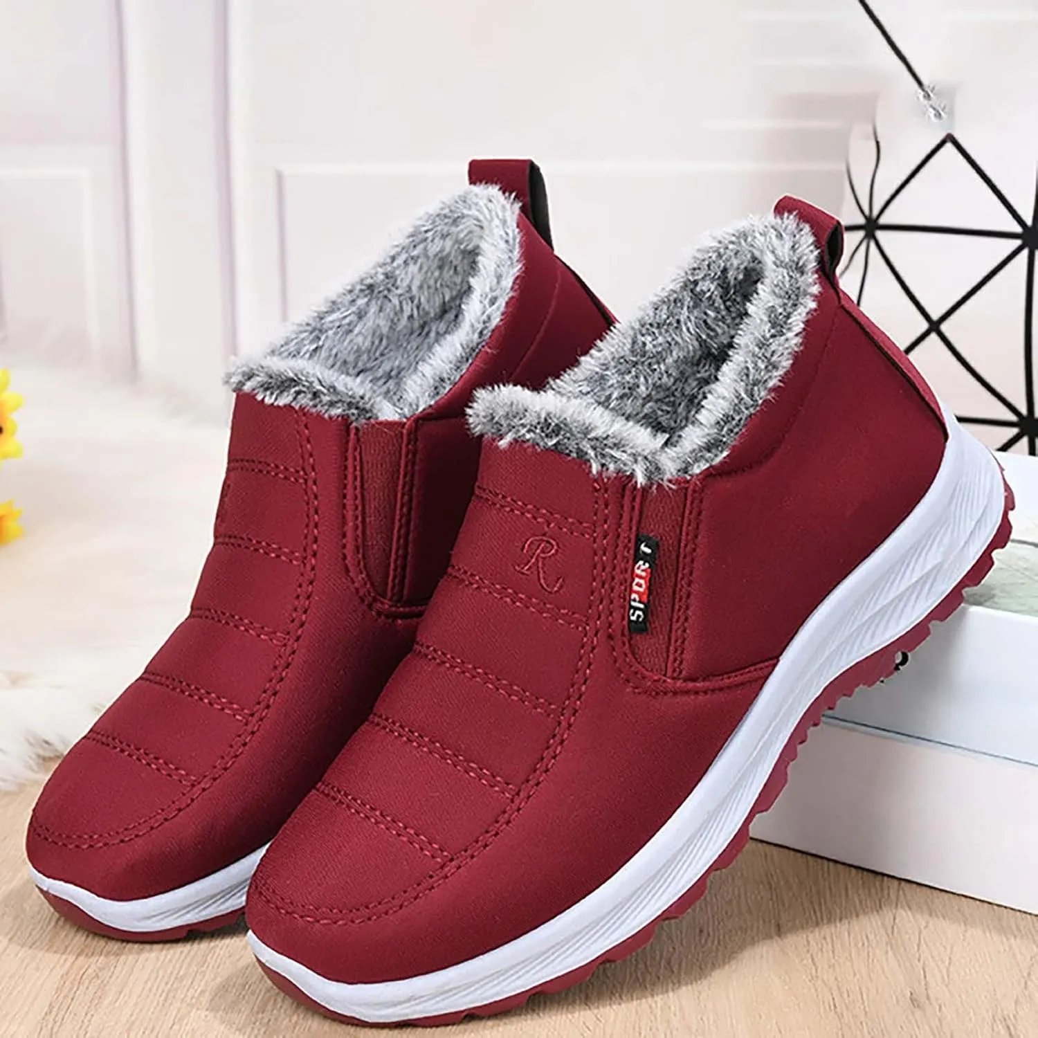 Winter Boots for Women Waterproof Snow Womens Winter Shoes Black Furry Boots for Women Non Slip Work Boots Women Short Winter Boots for Women Low Heel Prime of Day Deals Today 2024