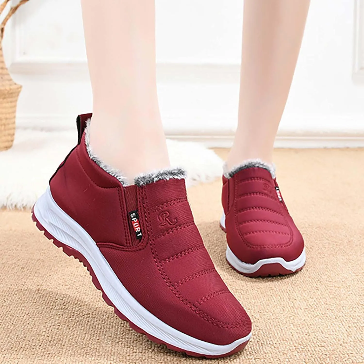 Winter Boots for Women Waterproof Snow Womens Winter Shoes Black Furry Boots for Women Non Slip Work Boots Women Short Winter Boots for Women Low Heel Prime of Day Deals Today 2024