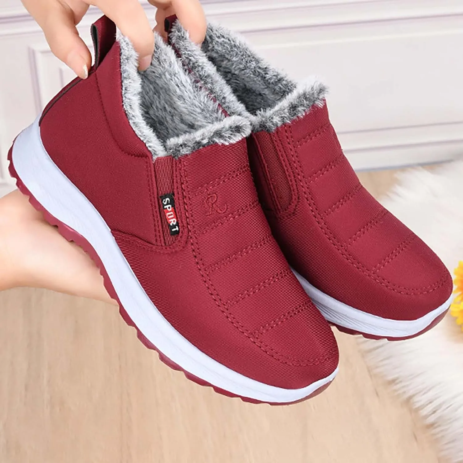 Winter Boots for Women Waterproof Snow Womens Winter Shoes Black Furry Boots for Women Non Slip Work Boots Women Short Winter Boots for Women Low Heel Prime of Day Deals Today 2024